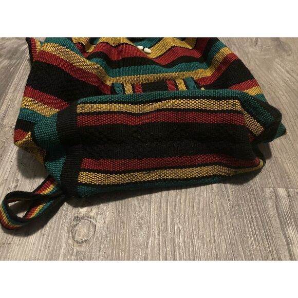 Artesanias Pinzon Woven Textile Drawstring Boho Bag Backpack Rasta - Picture 4 of 5